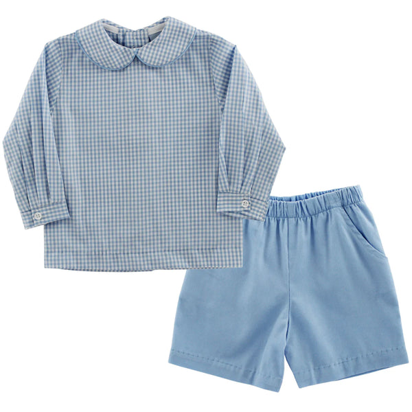 Blue Check-Boys Piped Shirt