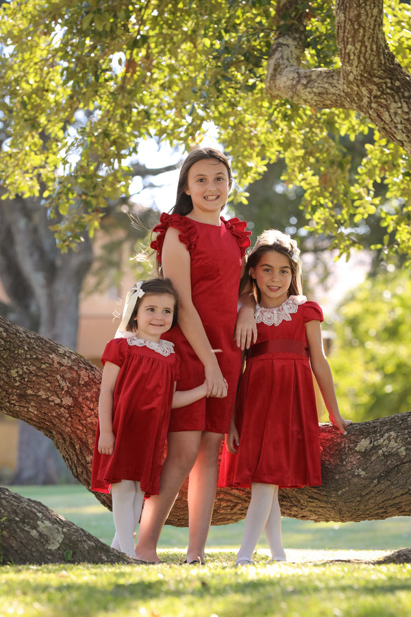 Red Deluxe Velvet Dress With Lace