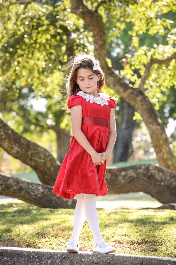 Red Deluxe Velvet Dress With Lace