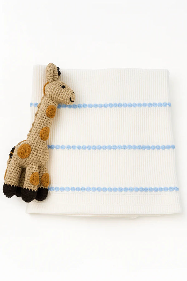 Pucker Texture With Stripe Baby Blanket- Blue