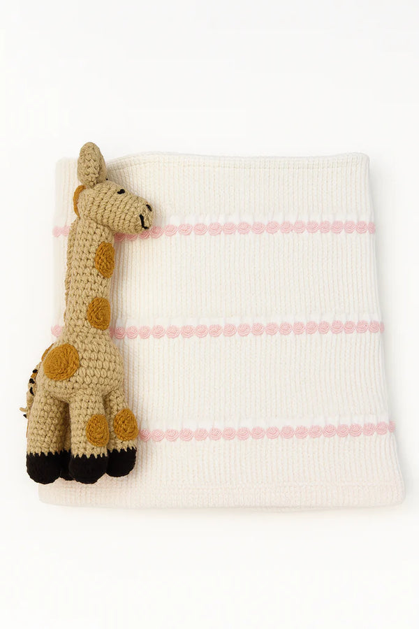 Pucker Texture With Stripe Baby Blanket- Pink