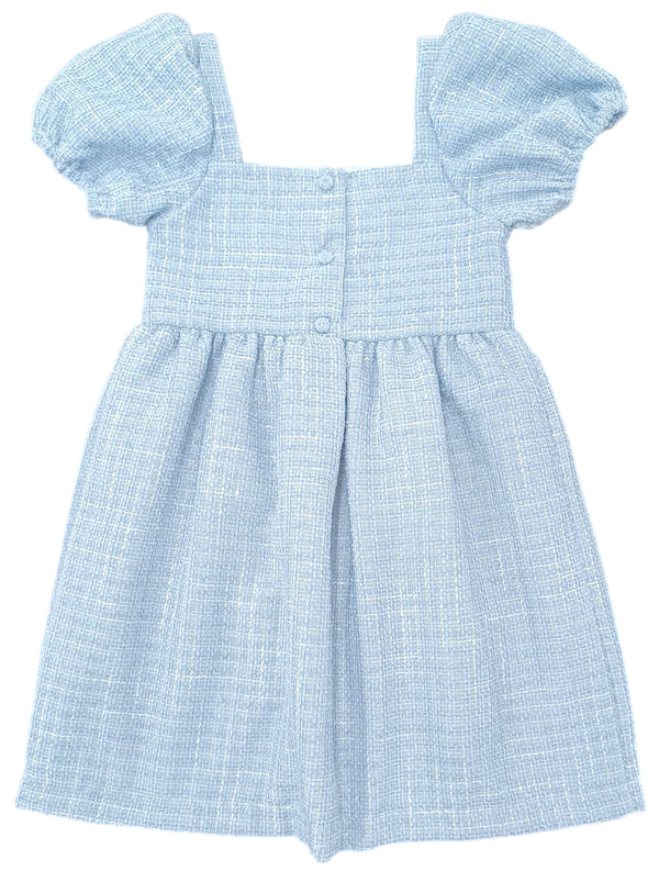 Blue Tweed Puff Sleeve Dress