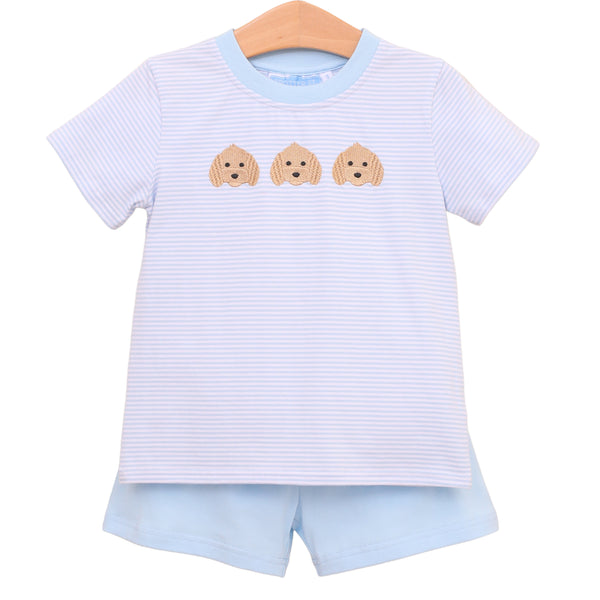Puppy Trio Embroidery Short Set