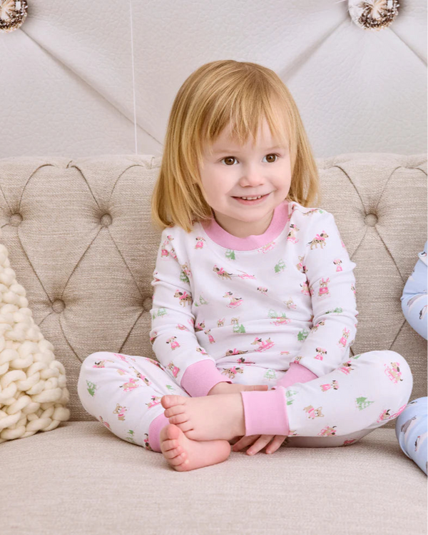 Puppy's Sleigh Riding Fun Pajama Set- Pink