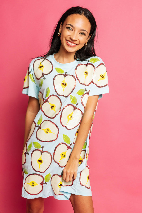 Light Blue Apple Slice Tee Dress- (Women's)