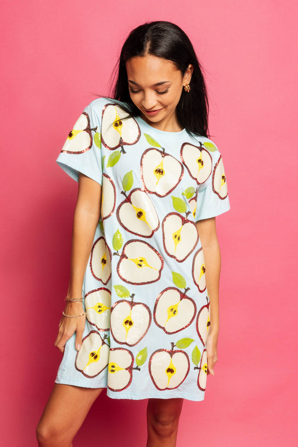 Light Blue Apple Slice Tee Dress- (Women's)