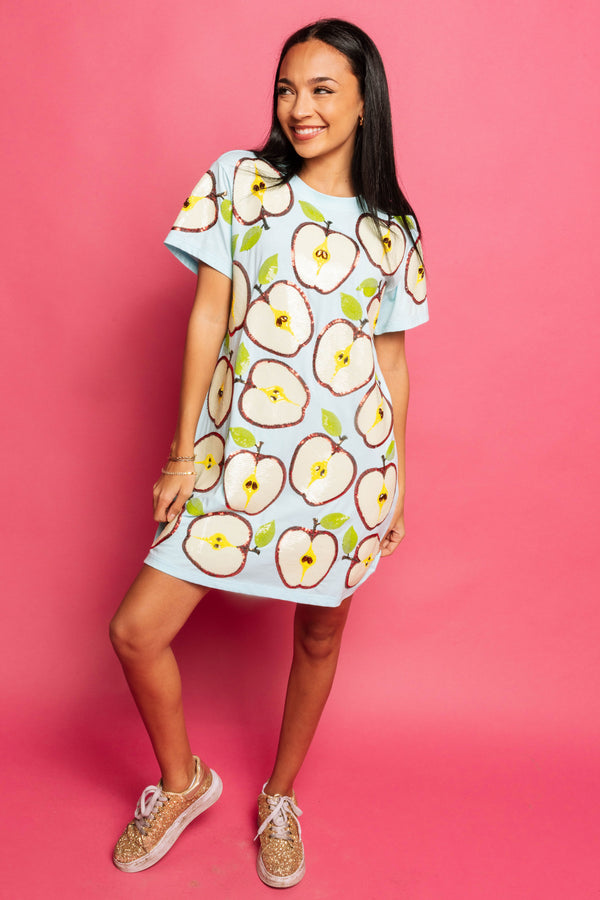 Light Blue Apple Slice Tee Dress- (Women's)