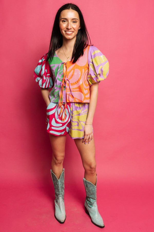 Colorblock Abstract Cotton Short- (Women's)