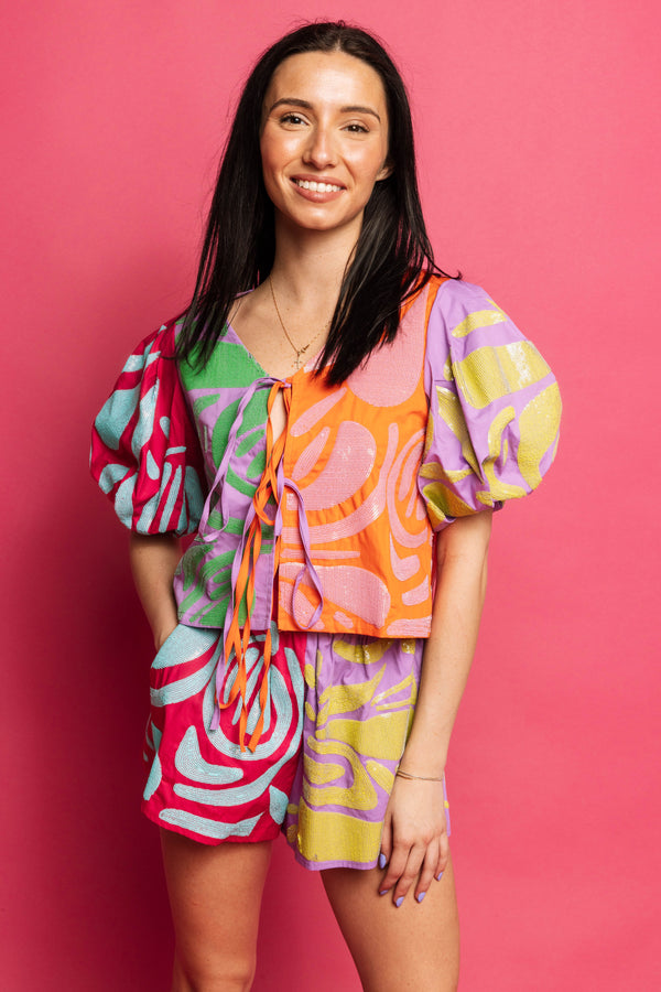 Colorblock Abstract Cotton Short- (Women's)