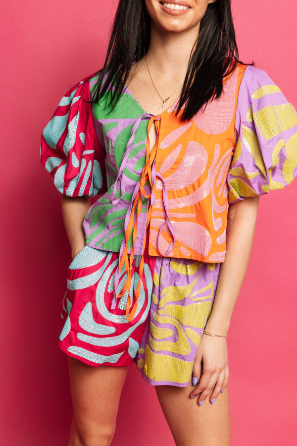 Colorblock Abstract Cotton Short- (Women's)
