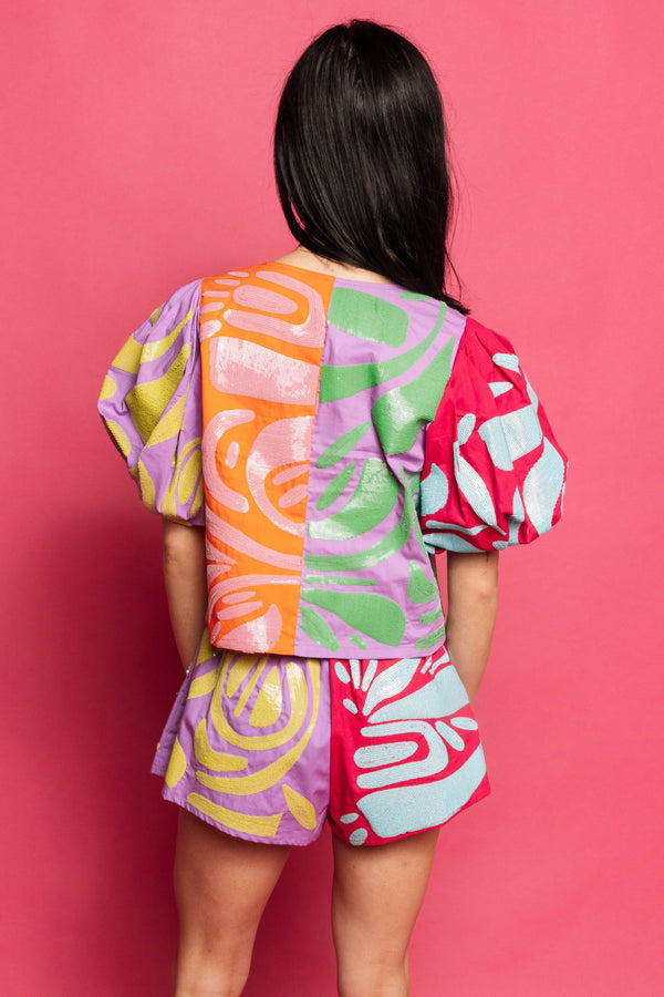 Colorblock Abstract Cotton Short- (Women's)
