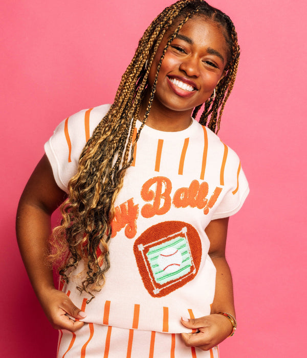 Orange & White Stripe 'Play Ball' Top- (Women's)