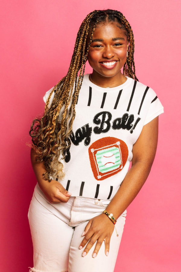 Black & White Stripe 'Play Ball' Top- (Women's)
