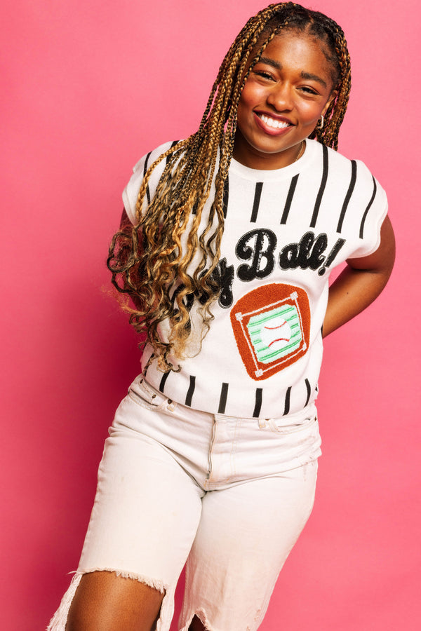 Black & White Stripe 'Play Ball' Top- (Women's)