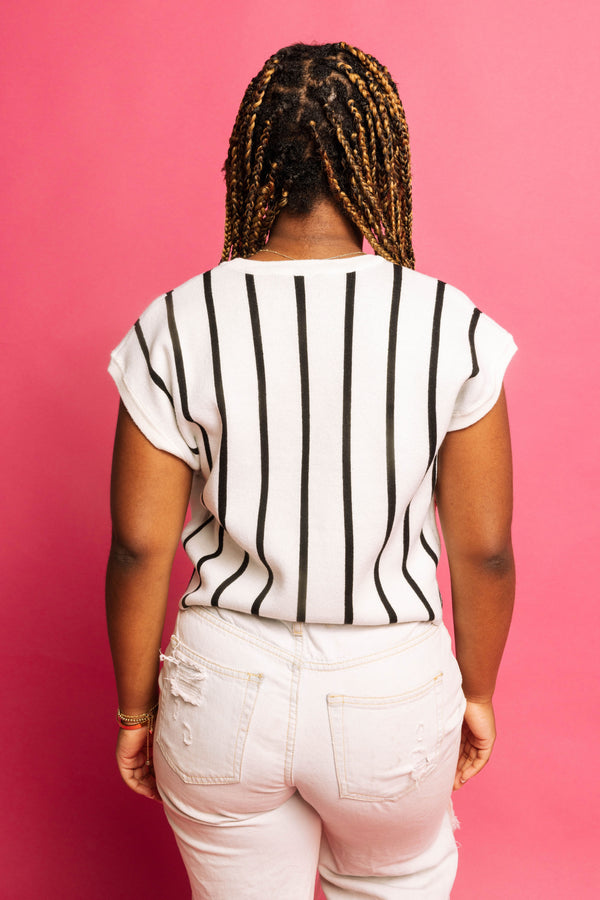 Black & White Stripe 'Play Ball' Top- (Women's)