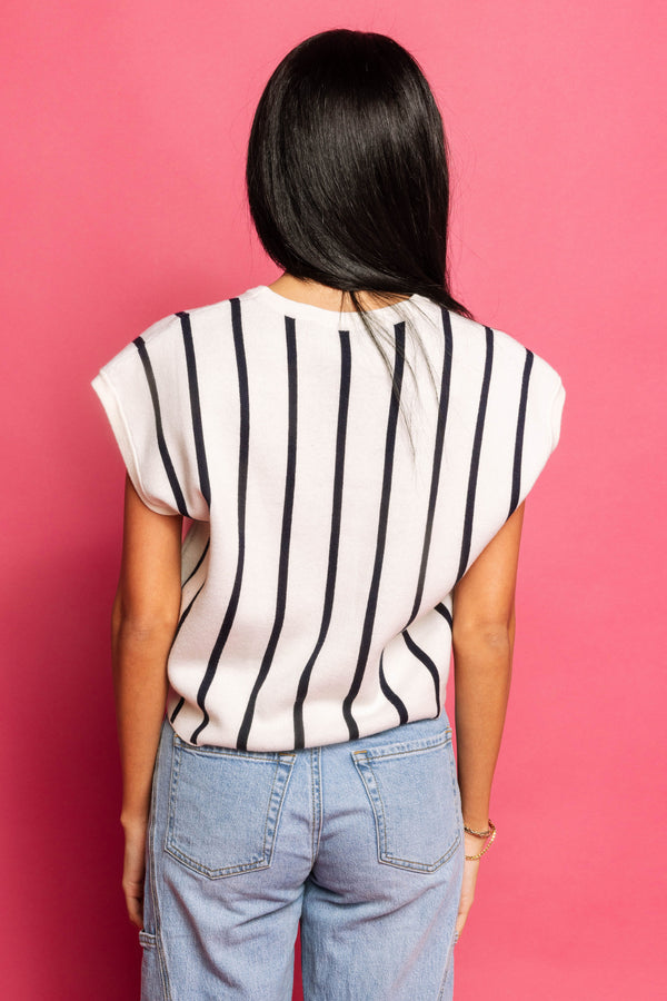 Navy & White Stripe 'Play Ball' Top- (Women's)
