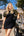 Black Sequin Tiger Puff Sleeve Tee Dress- Women's
