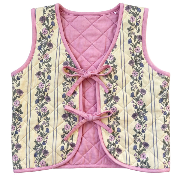 Quilted Vest- Yellow Floral Stripe