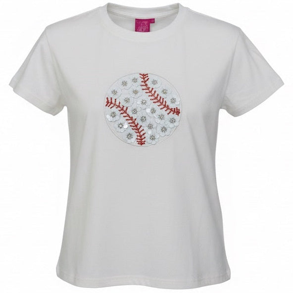 White Flower Baseball Tee- (Women's)