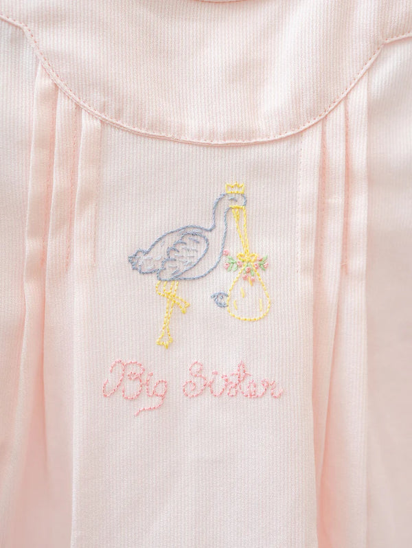 Big Sister Stork Embroidered Dress- Pink