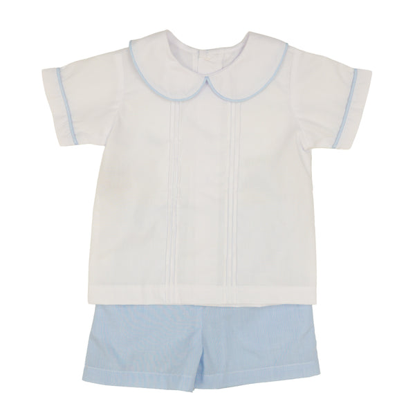 Madison Bloomer/Short Set- Blue Micro Gingham