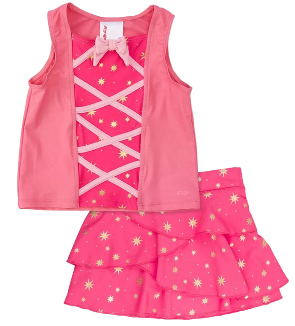 Active Princess Tiered Skort Set- Royal Pink Princess