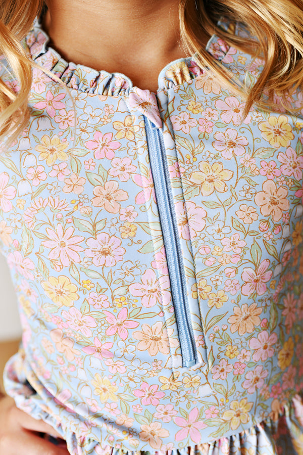 Watercolor Garden Two-Piece Rash Guard Swimsuit