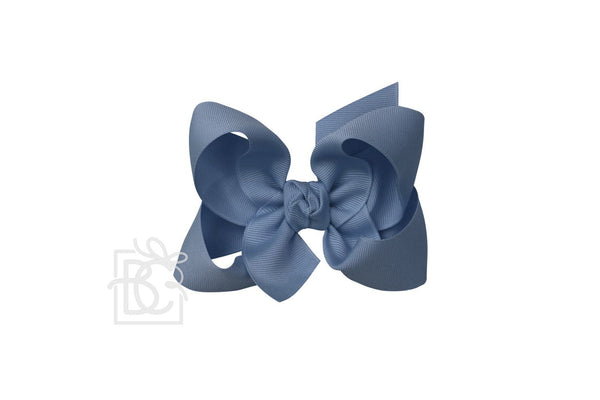Grosgrain Bow On Clip- Smoke Blue