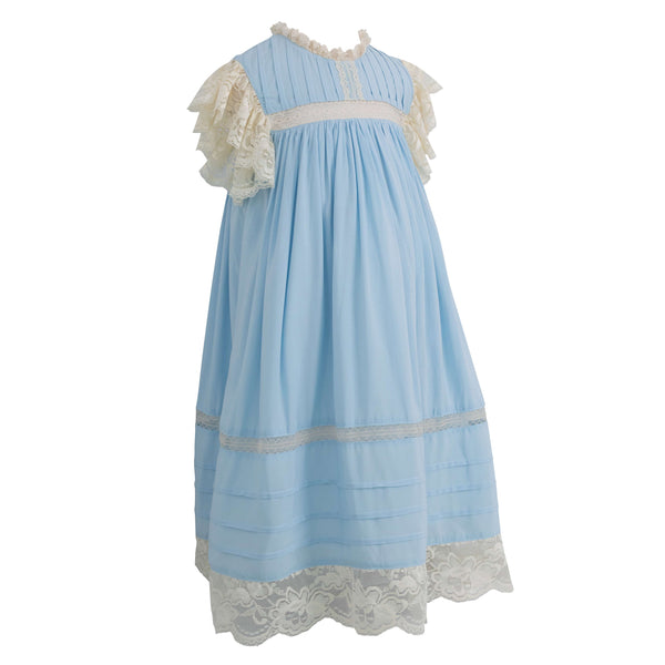 Blue/Ecru Lace Sleeve Heirloom Dress