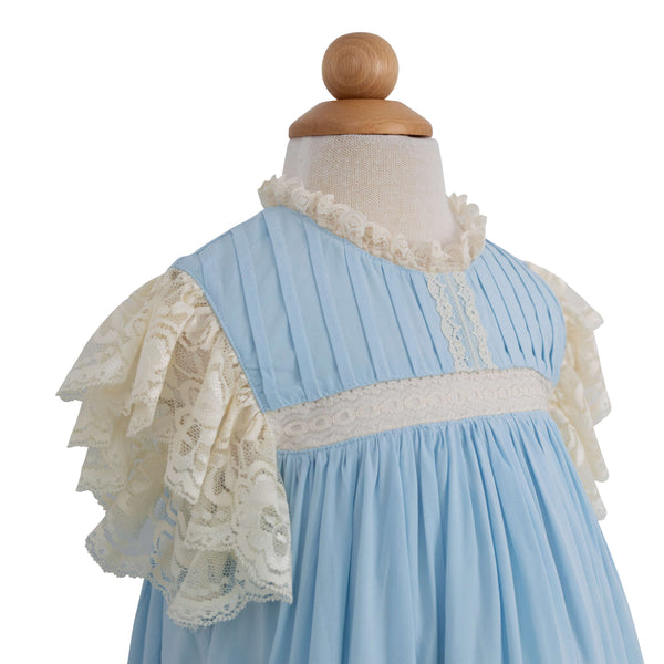 Blue/Ecru Lace Sleeve Heirloom Dress