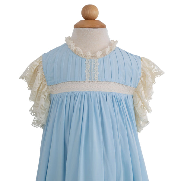 Blue/Ecru Lace Sleeve Heirloom Dress