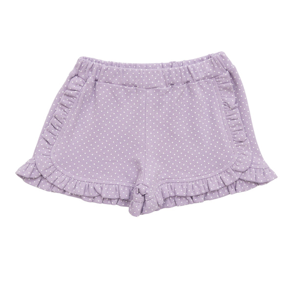 Ruffle Shorts- Lavender Dot