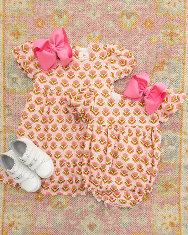 Pink Block Print Dress with Silver Lurex