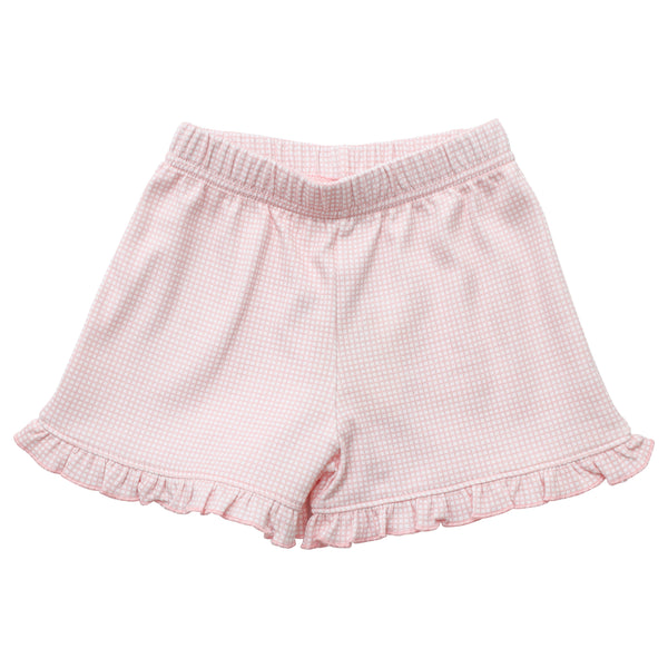 Light Pink Gingham Ruffle Shorts