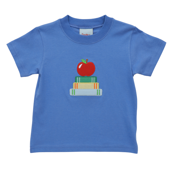 Stacked Books & Apple Shirt- Blue