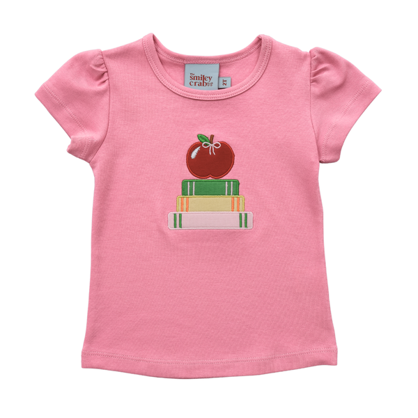 Stacked Books & Apple Top- Pink