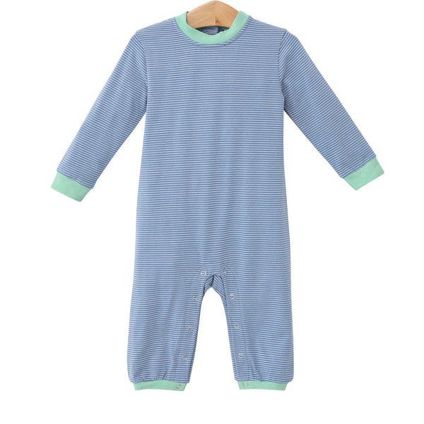 Thomas Romper- Sage & Dusty Blue Stripe