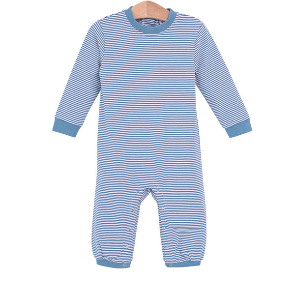 Thomas Romper- Dusty Blue Stripe