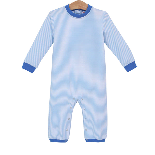 Thomas Romper- Light Blue Stripe & Cobalt