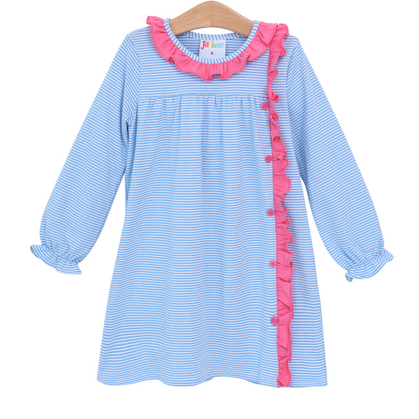 Clara Dress- Cornflower Stripe & Watermelon