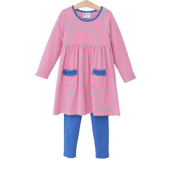 Pink Stripe & Cobalt Blue Pocket Pants Set