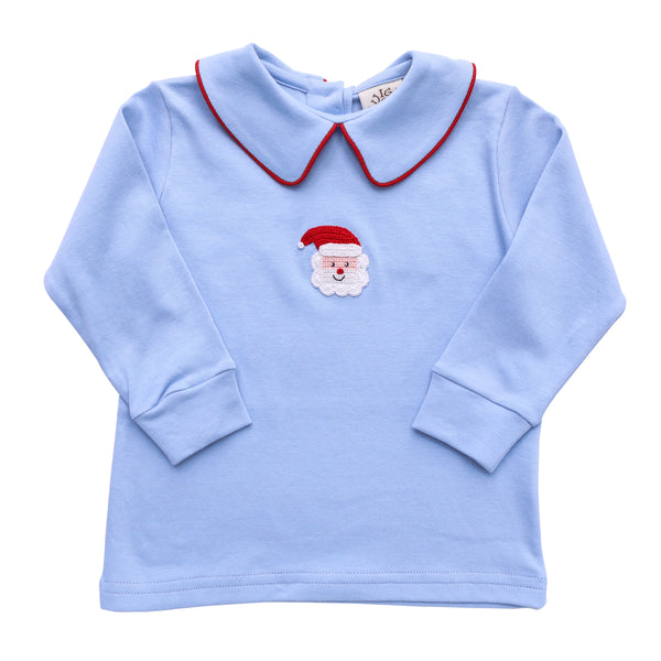 Crochet Santa Peter Pan Shirt- Blue