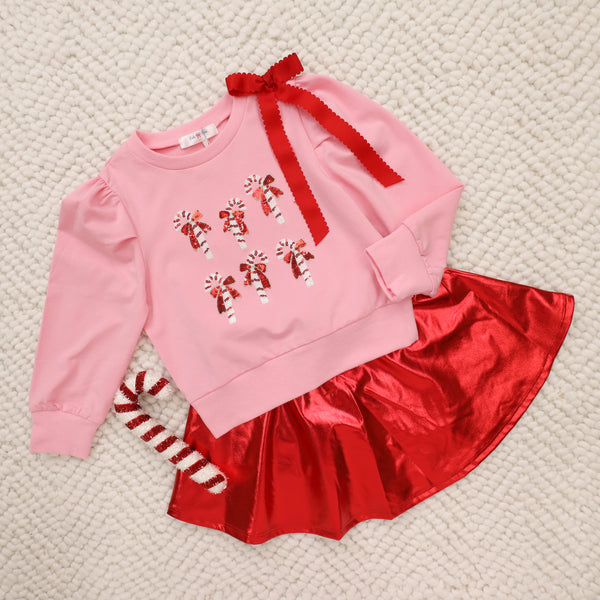 Sequin Candy Cane Puff LS Shirt