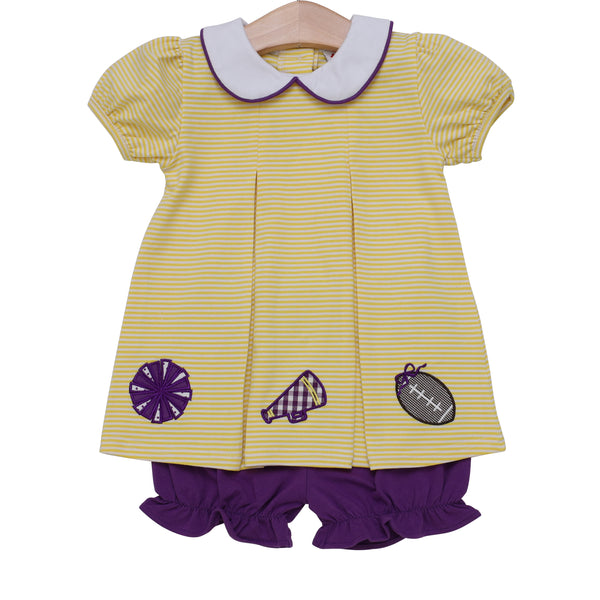 Game Day Pleat Bloomer Set- Yellow Stripe