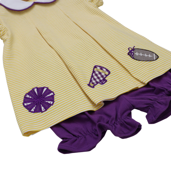 Game Day Pleat Bloomer Set- Yellow Stripe