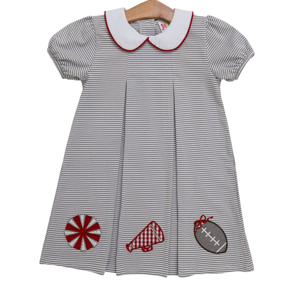 Game Day Pleat Dress- Gray Stripe