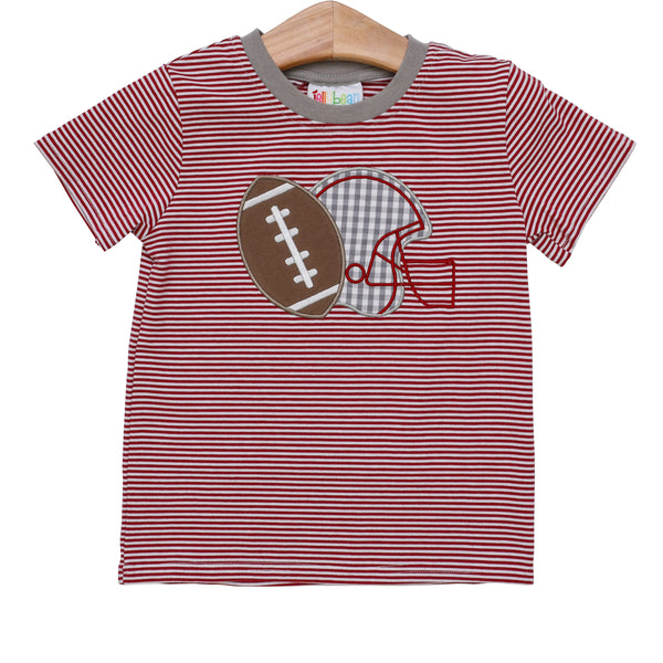 Football Applique T-Shirt- Crimson Stripe
