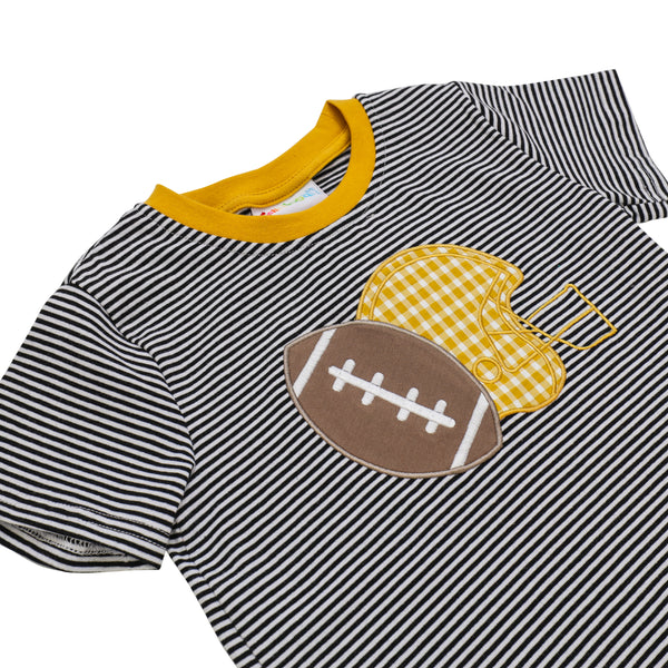 Football Applique T-Shirt- Black Stripe