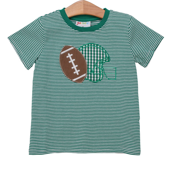 Football Applique T-Shirt- Green Stripe