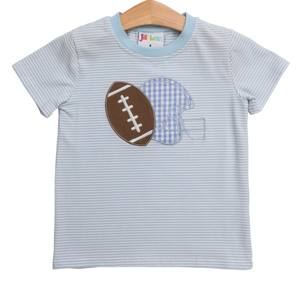 Football Applique T-Shirt- Light Blue Stripe